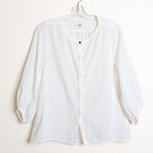 WHIT by Whitney Pozgay Blouse Long Sleeve Button Up Shirt Cotton Linen Natural